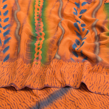 Sanskriti Vintage Orange Leheria Saree Pure Crepe Abstract Print Mukesh5 Yd Sari