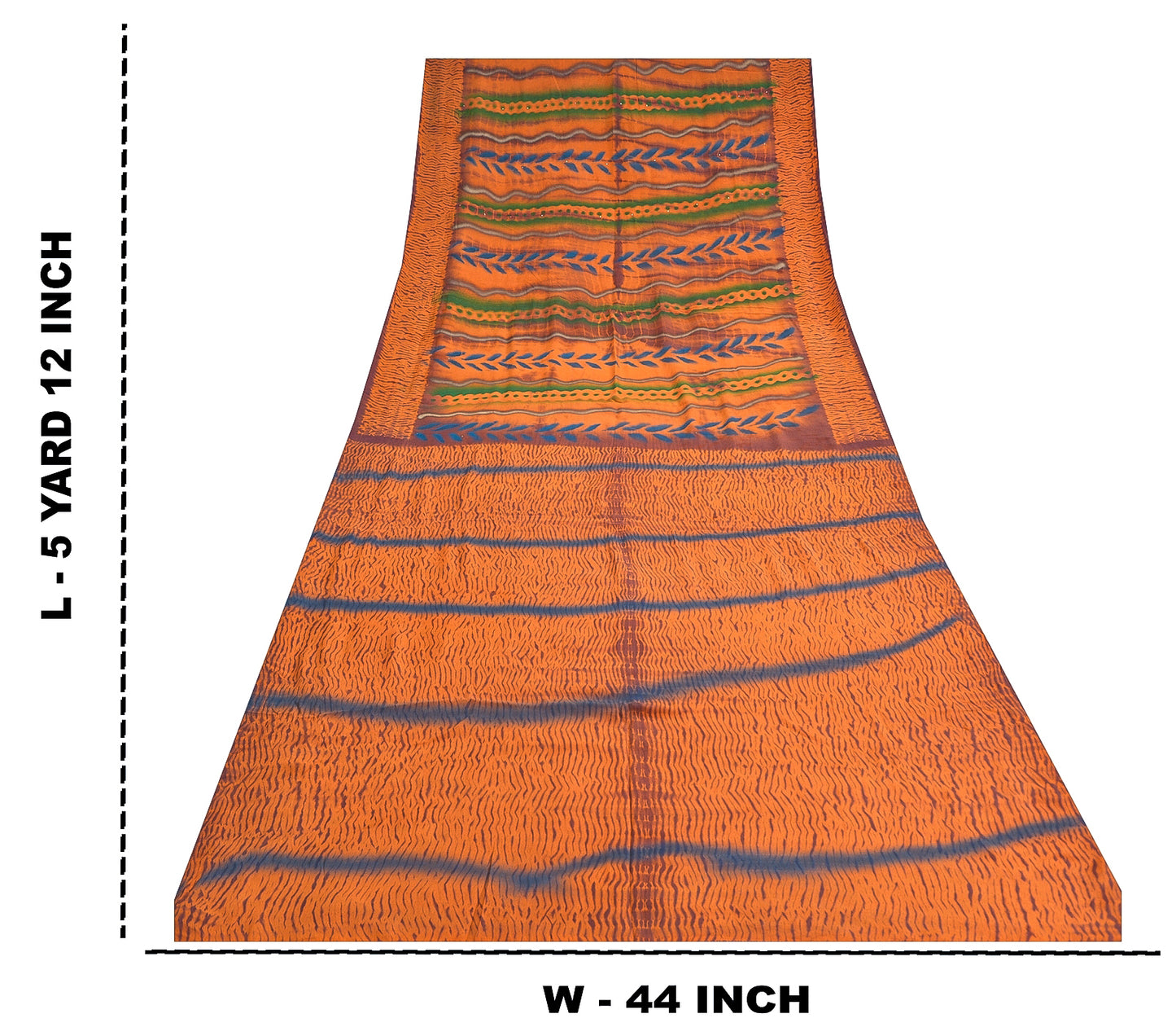 Sanskriti Vintage Orange Leheria Saree Pure Crepe Abstract Print Mukesh5 Yd Sari