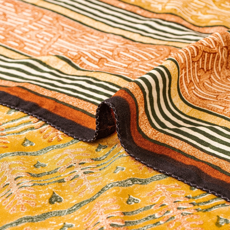 Sanskriti Vintage Sarees Mustard Pure Crepe Silk Printed Sari Craft Sustainable Fabric