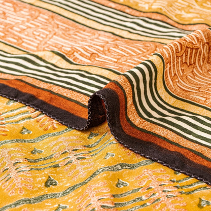 Sanskriti Vintage Sarees Mustard Pure Crepe Silk Printed Sari Craft Sustainable Fabric