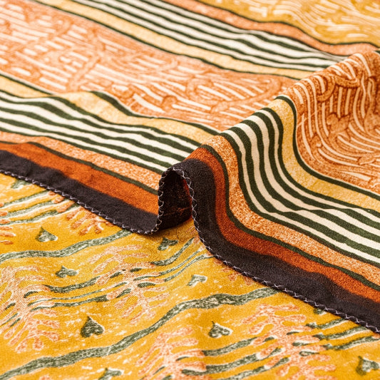 Sanskriti Vintage Sarees Mustard Pure Crepe Silk Printed Sari Craft Sustainable Fabric