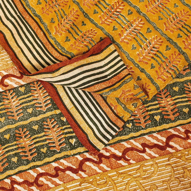 Sanskriti Vintage Sarees Mustard Pure Crepe Silk Printed Sari Craft Sustainable Fabric