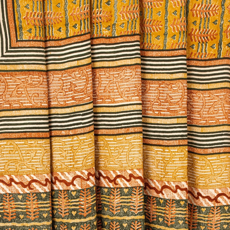 Sanskriti Vintage Sarees Mustard Pure Crepe Silk Printed Sari Craft Sustainable Fabric