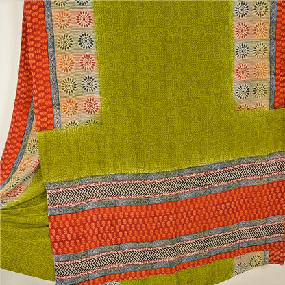 Sanskriti Vintage Green Sarees 100% Pure Crepe Silk Printed Sari Craft Sustainable Fabric