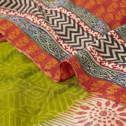 Sanskriti Vintage Green Sarees 100% Pure Crepe Silk Printed Sari Craft Sustainable Fabric