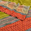 Sanskriti Vintage Green Sarees 100% Pure Crepe Silk Printed Sari Craft Sustainable Fabric