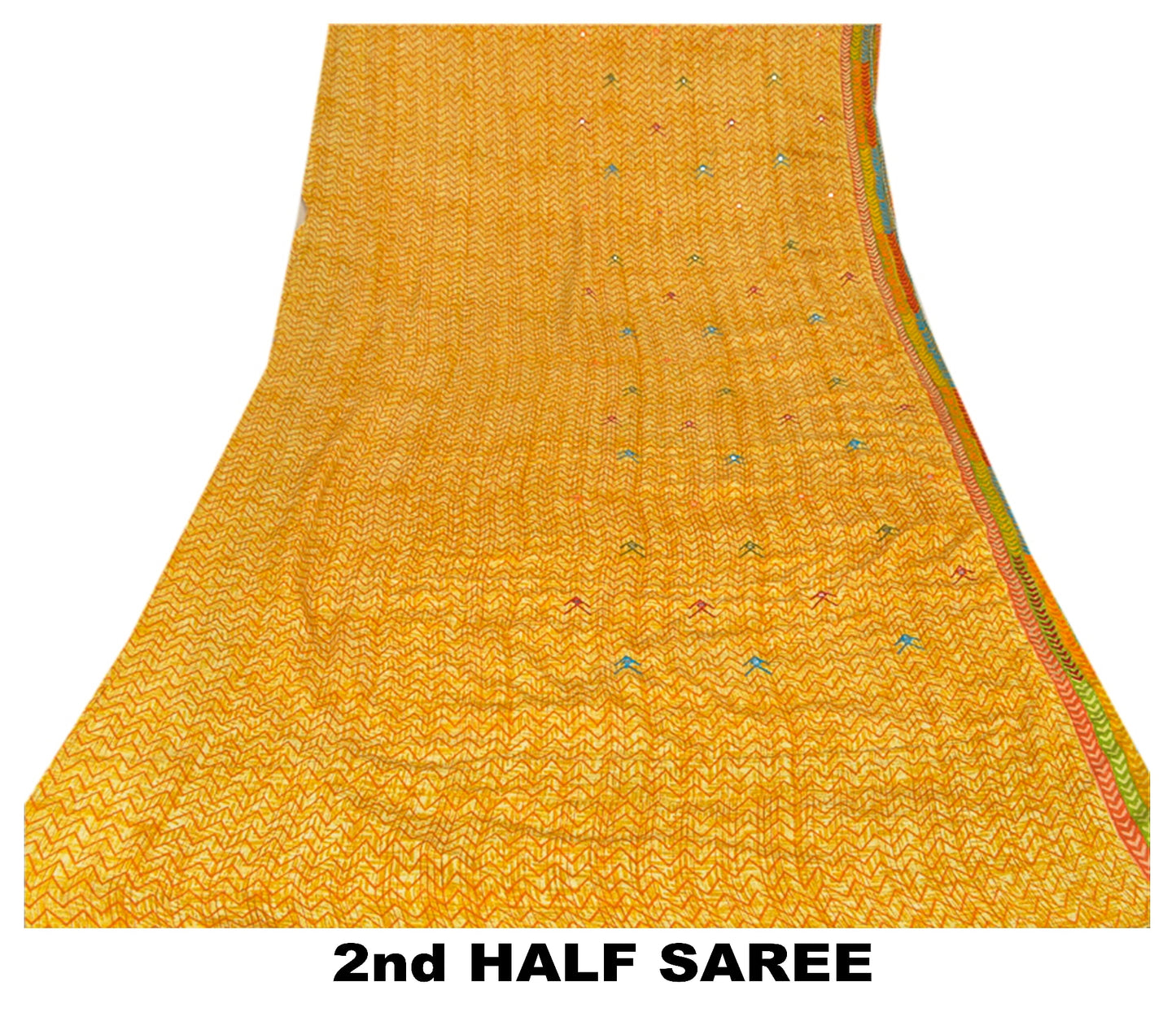 Sanskriti Vintage Yellow Sarees 100% Pure Crepe Silk Printed Sari Craft Sustainable Fabric