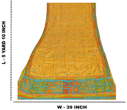 Sanskriti Vintage Yellow Sarees 100% Pure Crepe Silk Printed Sari Craft Sustainable Fabric