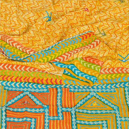 Sanskriti Vintage Yellow Sarees 100% Pure Crepe Silk Printed Sari Craft Sustainable Fabric