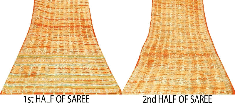 Sanskriti Vintage Yellow Sarees 100% Pure Crepe Silk Printed Sari Craft Sustainable Fabric