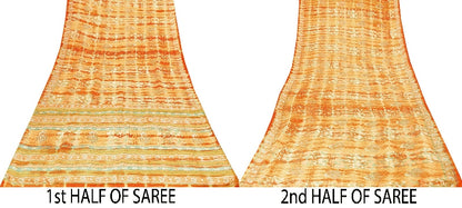 Sanskriti Vintage Yellow Sarees 100% Pure Crepe Silk Printed Sari Craft Sustainable Fabric