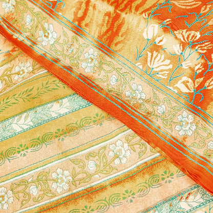 Sanskriti Vintage Yellow Sarees 100% Pure Crepe Silk Printed Sari Craft Sustainable Fabric