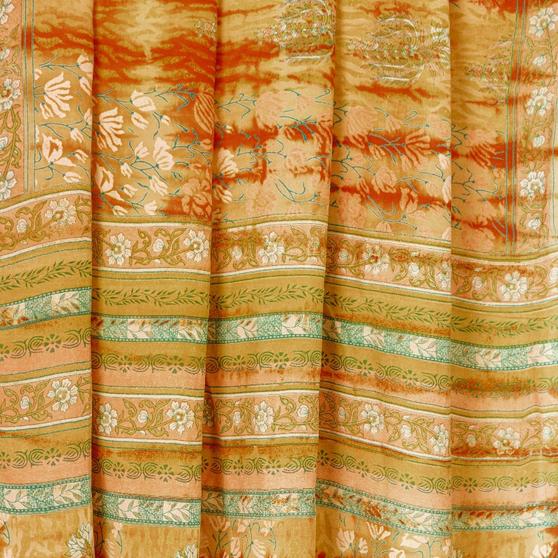Sanskriti Vintage Yellow Sarees 100% Pure Crepe Silk Printed Sari Craft Sustainable Fabric