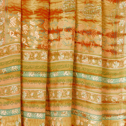 Sanskriti Vintage Yellow Sarees 100% Pure Crepe Silk Printed Sari Craft Sustainable Fabric