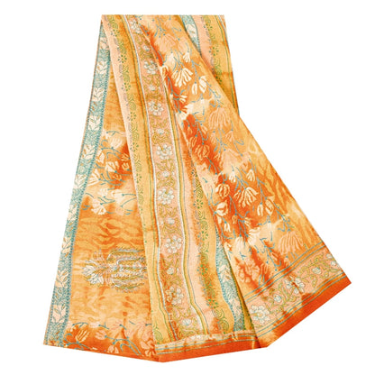 Sanskriti Vintage Yellow Sarees 100% Pure Crepe Silk Printed Sari Craft Sustainable Fabric