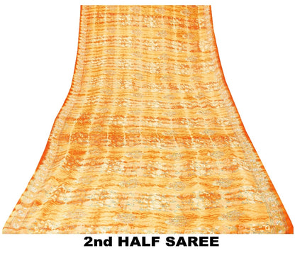 Sanskriti Vintage Yellow Sarees 100% Pure Crepe Silk Printed Sari Craft Sustainable Fabric