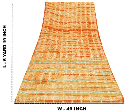 Sanskriti Vintage Yellow Sarees 100% Pure Crepe Silk Printed Sari Craft Sustainable Fabric