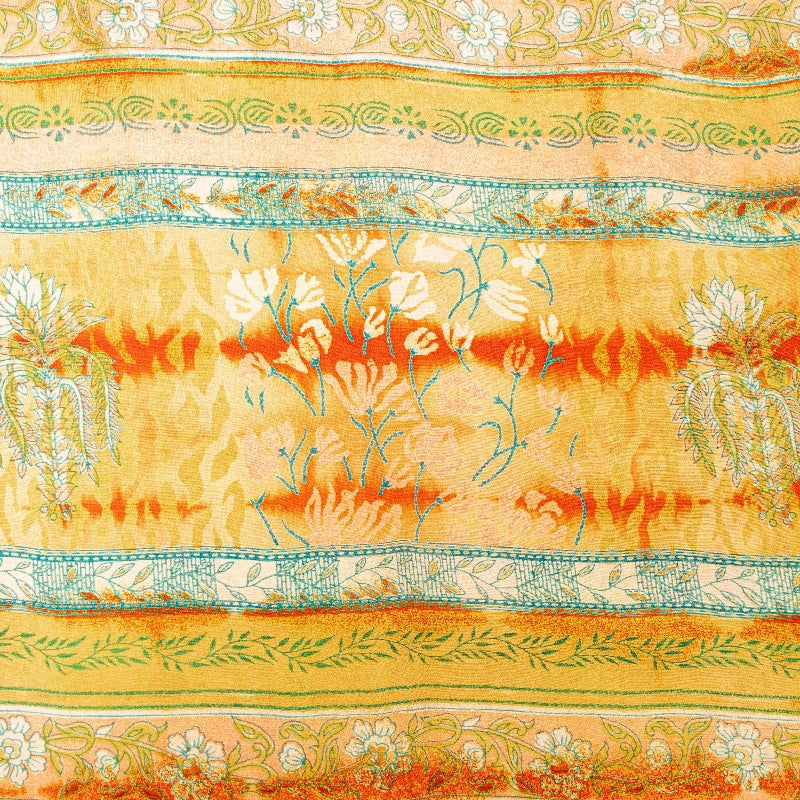 Sanskriti Vintage Yellow Sarees 100% Pure Crepe Silk Printed Sari Craft Sustainable Fabric