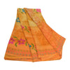 Sanskriti Vintage Saffron Sarees 100%  Pure Crepe Silk Printed Fabric Craft Sari