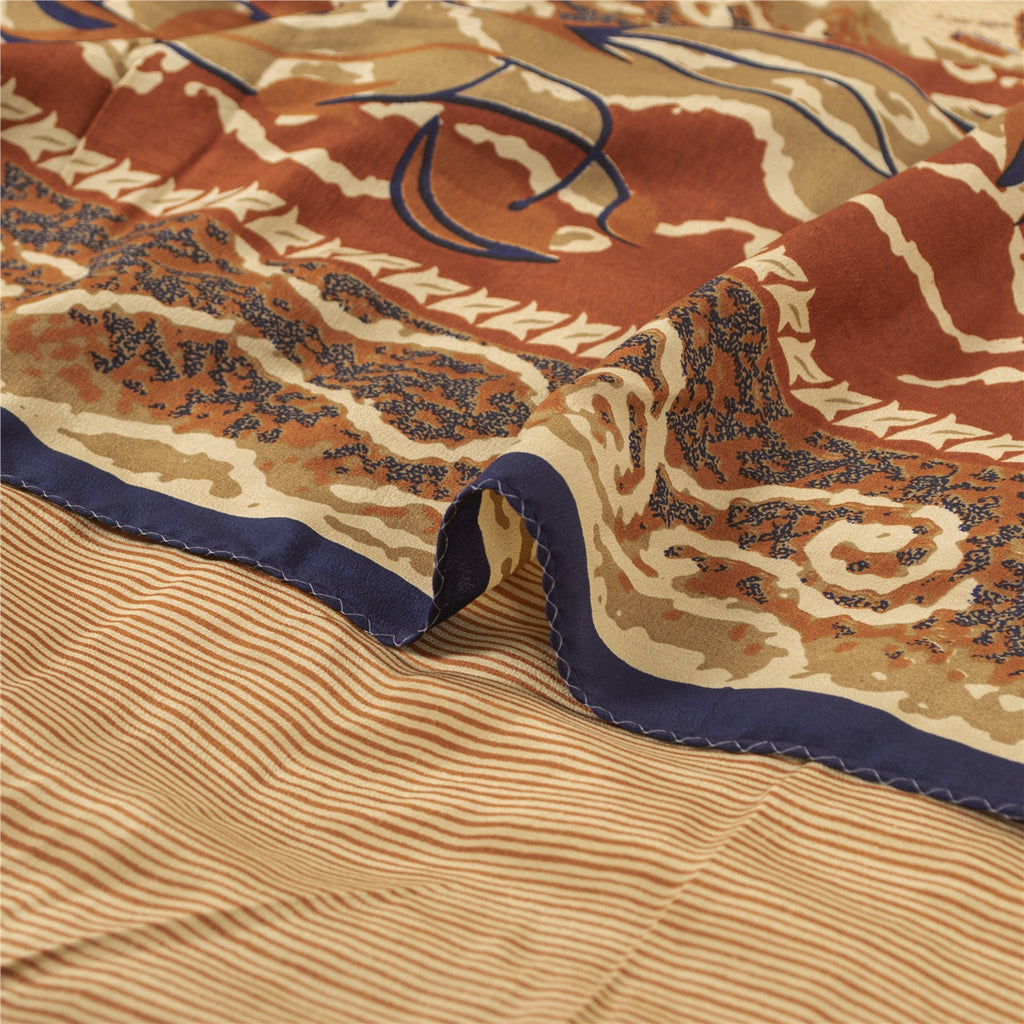 Sanskriti Vintage Cream & Red Sarees Pure Crepe Floral Print 6+YD Sewing Sari