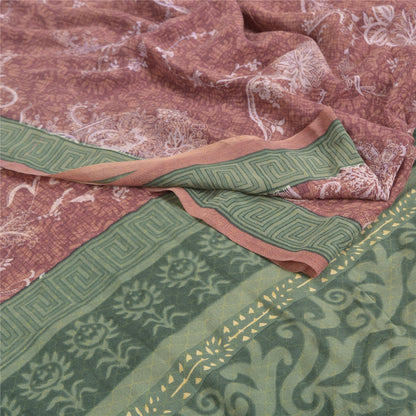 Sanskriti Vintage Pink Sarees Pure Crepe Silk Printed Soft Fabric 5+ydCraft Sari