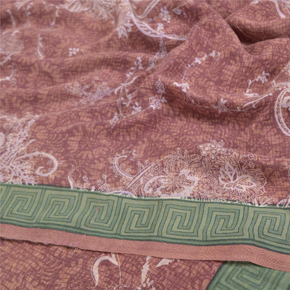 Sanskriti Vintage Pink Sarees Pure Crepe Silk Printed Soft Fabric 5+ydCraft Sari