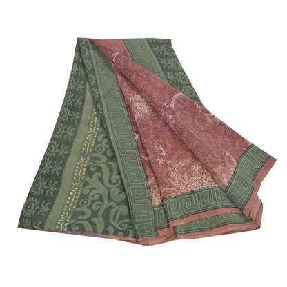 Sanskriti Vintage Pink Sarees Pure Crepe Silk Printed Soft Fabric 5+ydCraft Sari