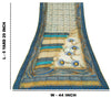 Sanskriti Vintage Blue Sarees Pure Crepe Silk Printed Fabric 5+YD Craft Sari