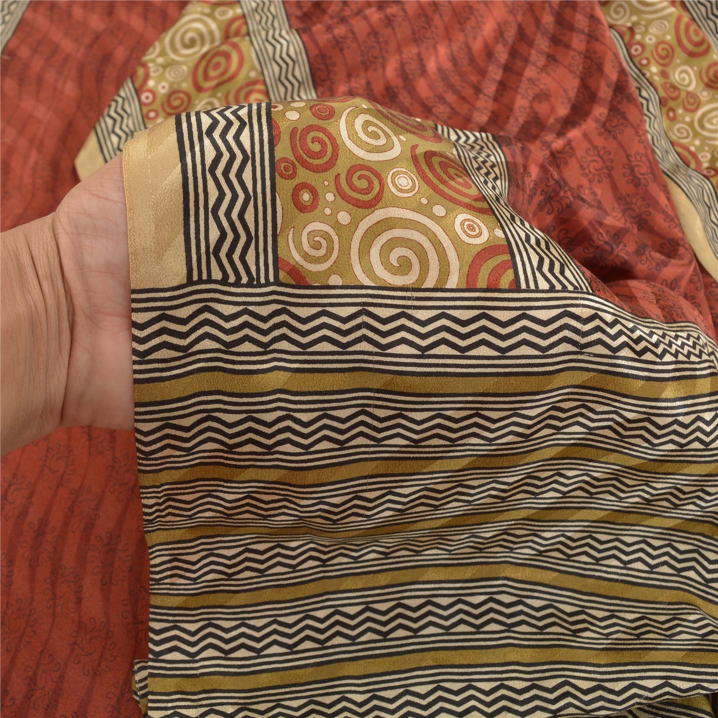 Sanskriti Vintage Dark Red Sarees Pure Crepe Silk Printed Sari 5 YD Craft Fabric