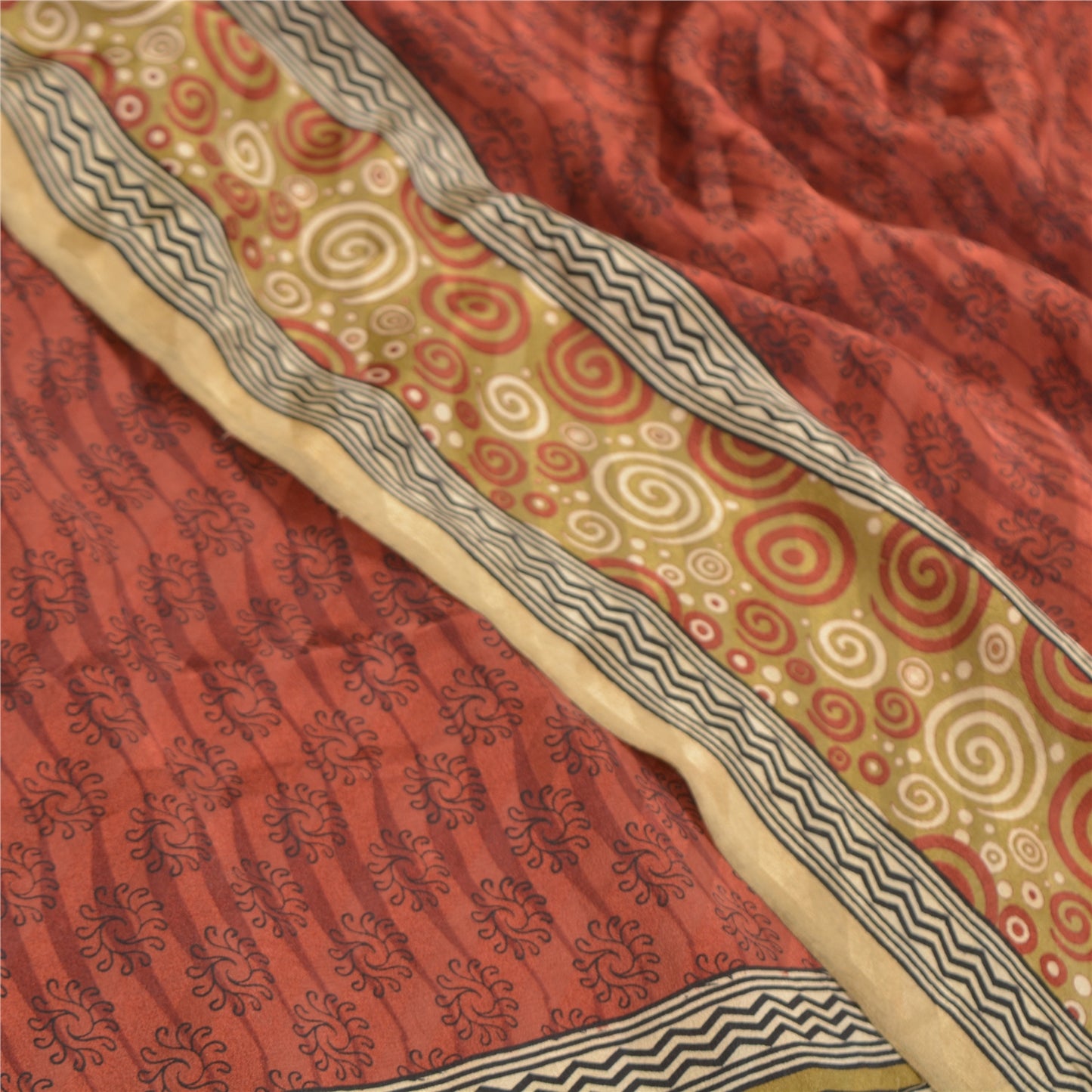 Sanskriti Vintage Dark Red Sarees Pure Crepe Silk Printed Sari 5 YD Craft Fabric