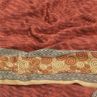 Sanskriti Vintage Dark Red Sarees Pure Crepe Silk Printed Sari 5 YD Craft Fabric