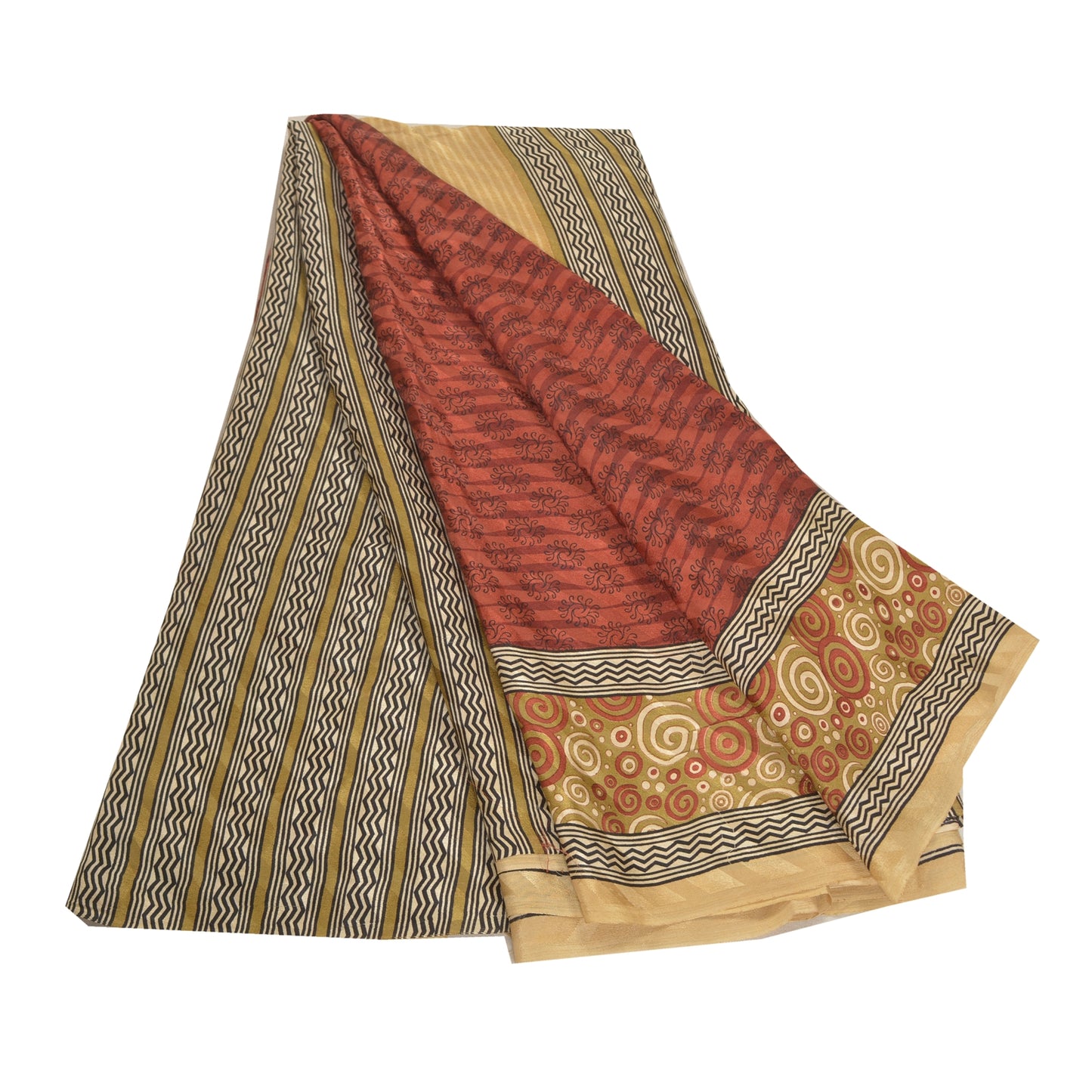 Sanskriti Vintage Dark Red Sarees Pure Crepe Silk Printed Sari 5 YD Craft Fabric