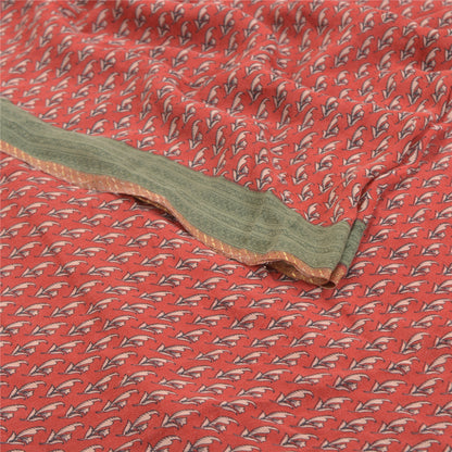 Sanskriti Vintage Red Indian Sarees Pure Crepe Printed Sari 5+yd Craft Fabric