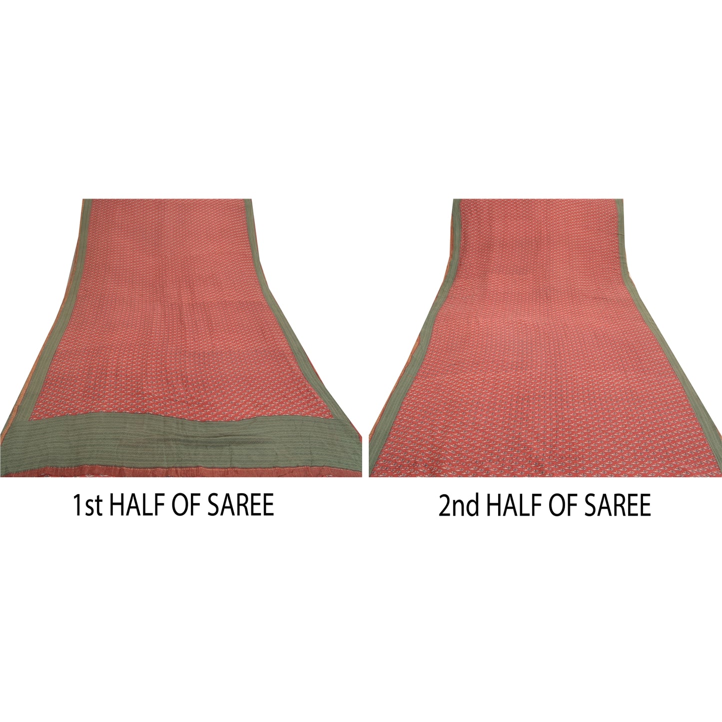 Sanskriti Vintage Red Indian Sarees Pure Crepe Printed Sari 5+yd Craft Fabric