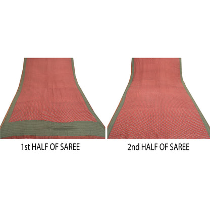 Sanskriti Vintage Red Indian Sarees Pure Crepe Printed Sari 5+yd Craft Fabric