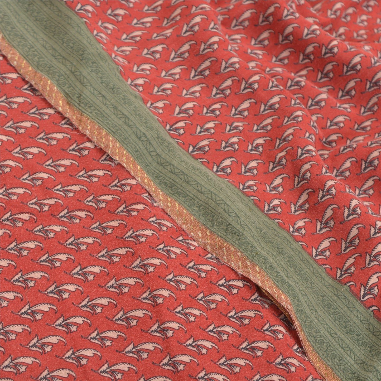 Sanskriti Vintage Red Indian Sarees Pure Crepe Printed Sari 5+yd Craft Fabric