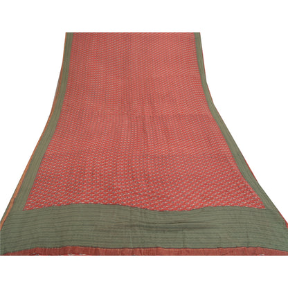 Sanskriti Vintage Red Indian Sarees Pure Crepe Printed Sari 5+yd Craft Fabric