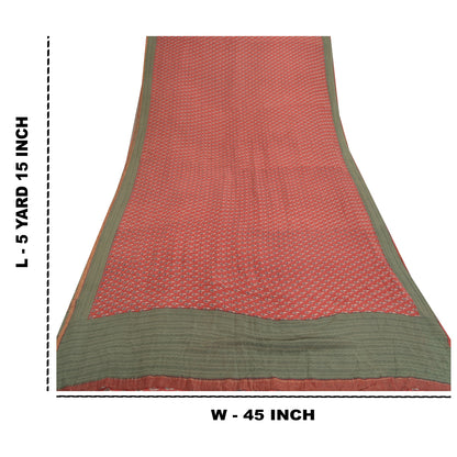 Sanskriti Vintage Red Indian Sarees Pure Crepe Printed Sari 5+yd Craft Fabric