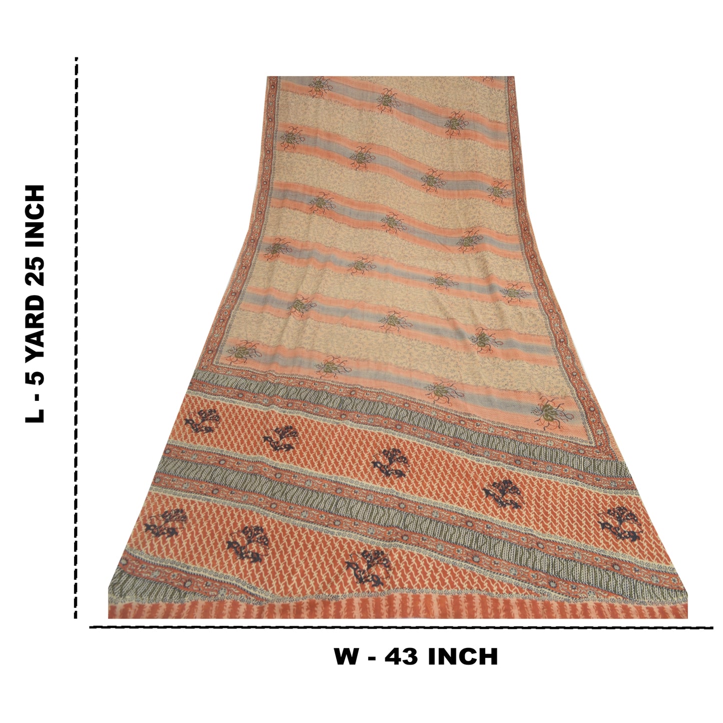 Sanskriti Vintage Sarees Indian Brown Pure Crepe Printed Sari 5 yd Craft Fabric