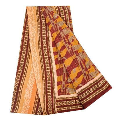 Sanskriti Vintage Red Sarees 100% Pure Crepe Silk Printed Sari 5YD Craft Sustainable Fabric