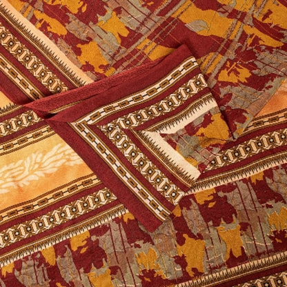 Sanskriti Vintage Red Sarees 100% Pure Crepe Silk Printed Sari 5YD Craft Sustainable Fabric