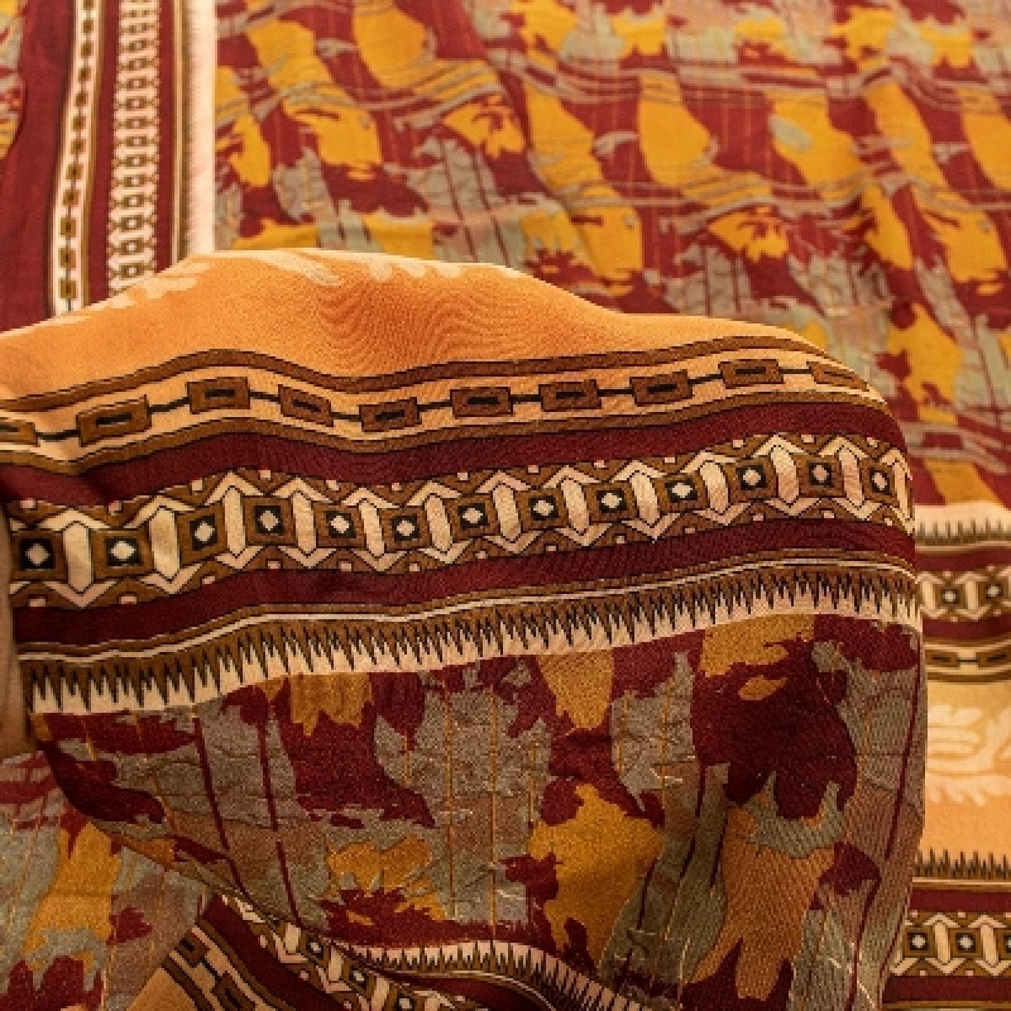 Sanskriti Vintage Red Sarees 100% Pure Crepe Silk Printed Sari 5YD Craft Sustainable Fabric