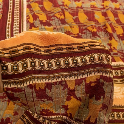 Sanskriti Vintage Red Sarees 100% Pure Crepe Silk Printed Sari 5YD Craft Sustainable Fabric