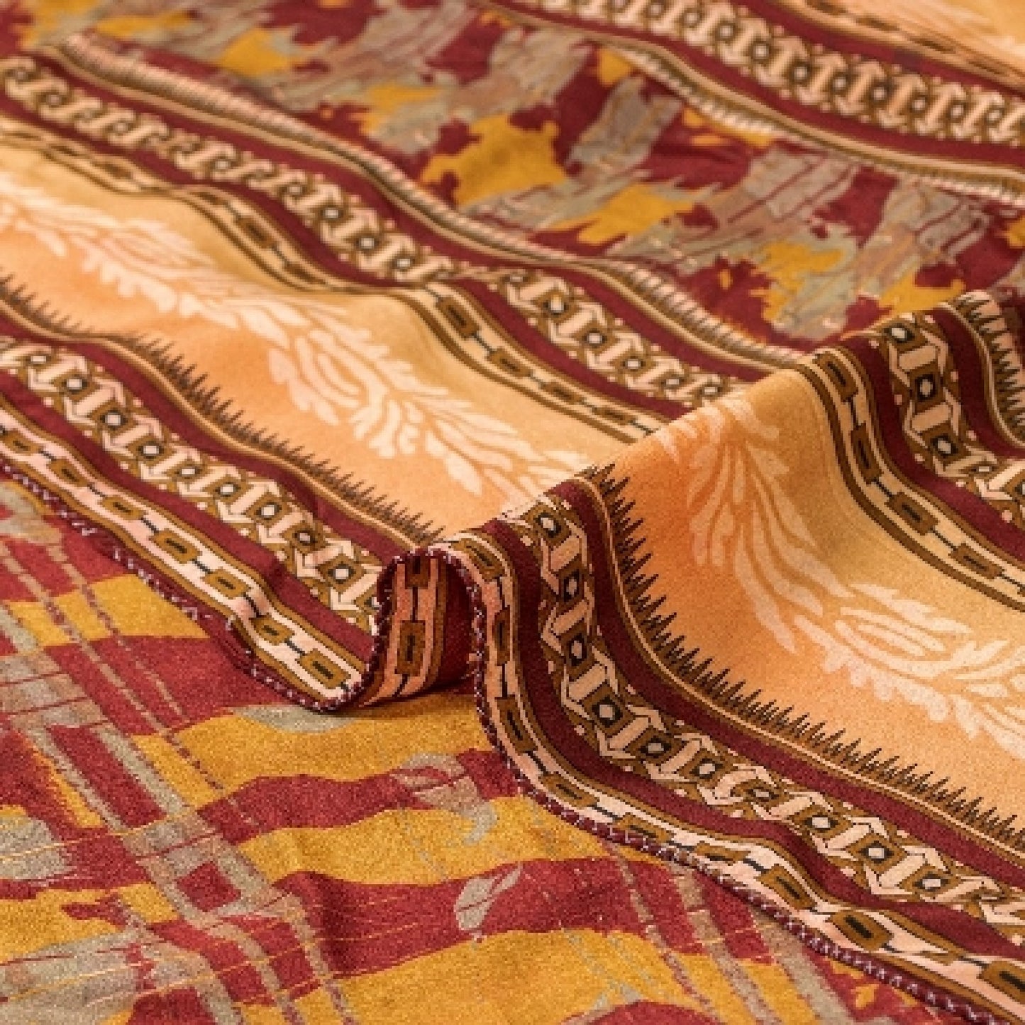 Sanskriti Vintage Red Sarees 100% Pure Crepe Silk Printed Sari 5YD Craft Sustainable Fabric