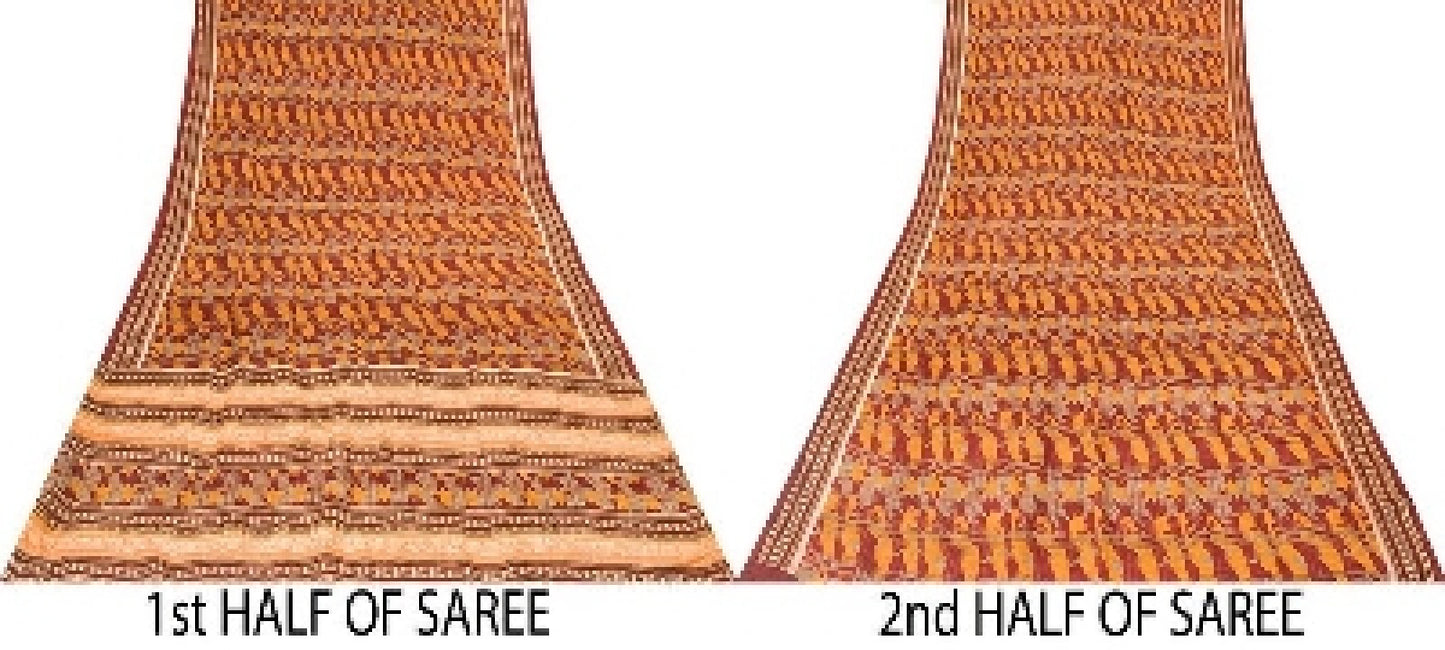 Sanskriti Vintage Red Sarees 100% Pure Crepe Silk Printed Sari 5YD Craft Sustainable Fabric