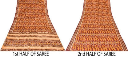 Sanskriti Vintage Red Sarees 100% Pure Crepe Silk Printed Sari 5YD Craft Sustainable Fabric