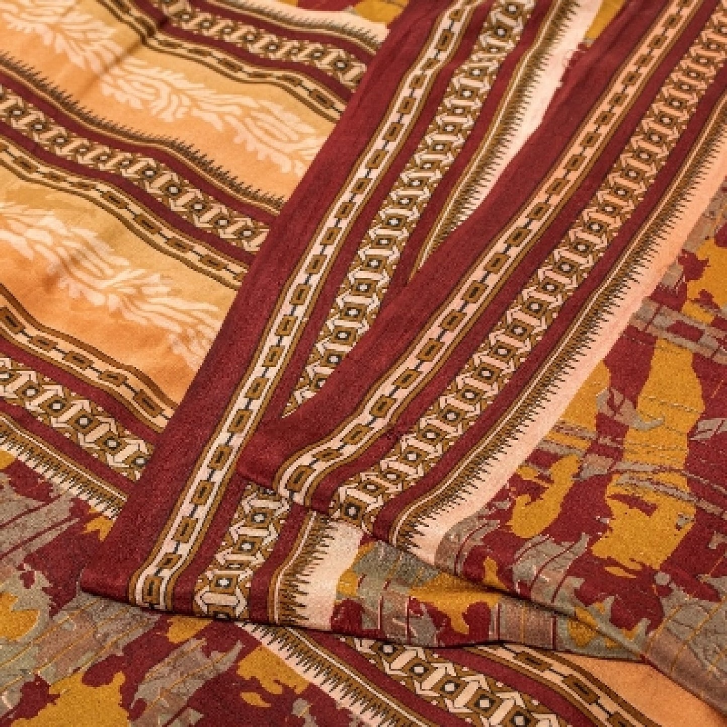 Sanskriti Vintage Red Sarees 100% Pure Crepe Silk Printed Sari 5YD Craft Sustainable Fabric