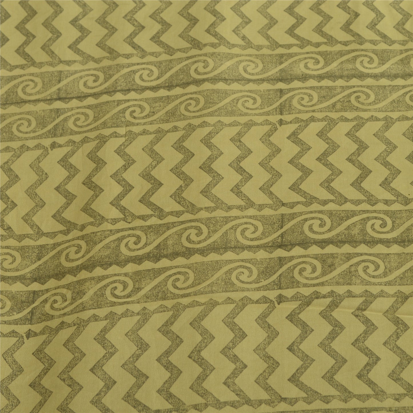 Sanskriti Vintage Saree Green Pure Crepe Silk Floral Printed Sari 5.5+Yd Fabric