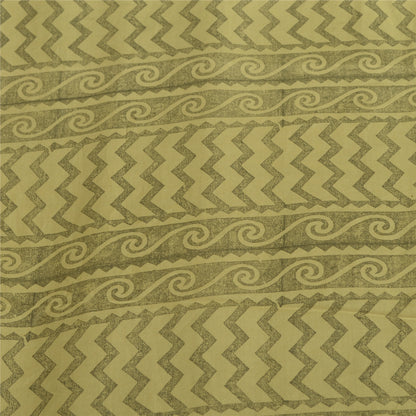 Sanskriti Vintage Saree Green Pure Crepe Silk Floral Printed Sari 5.5+Yd Fabric
