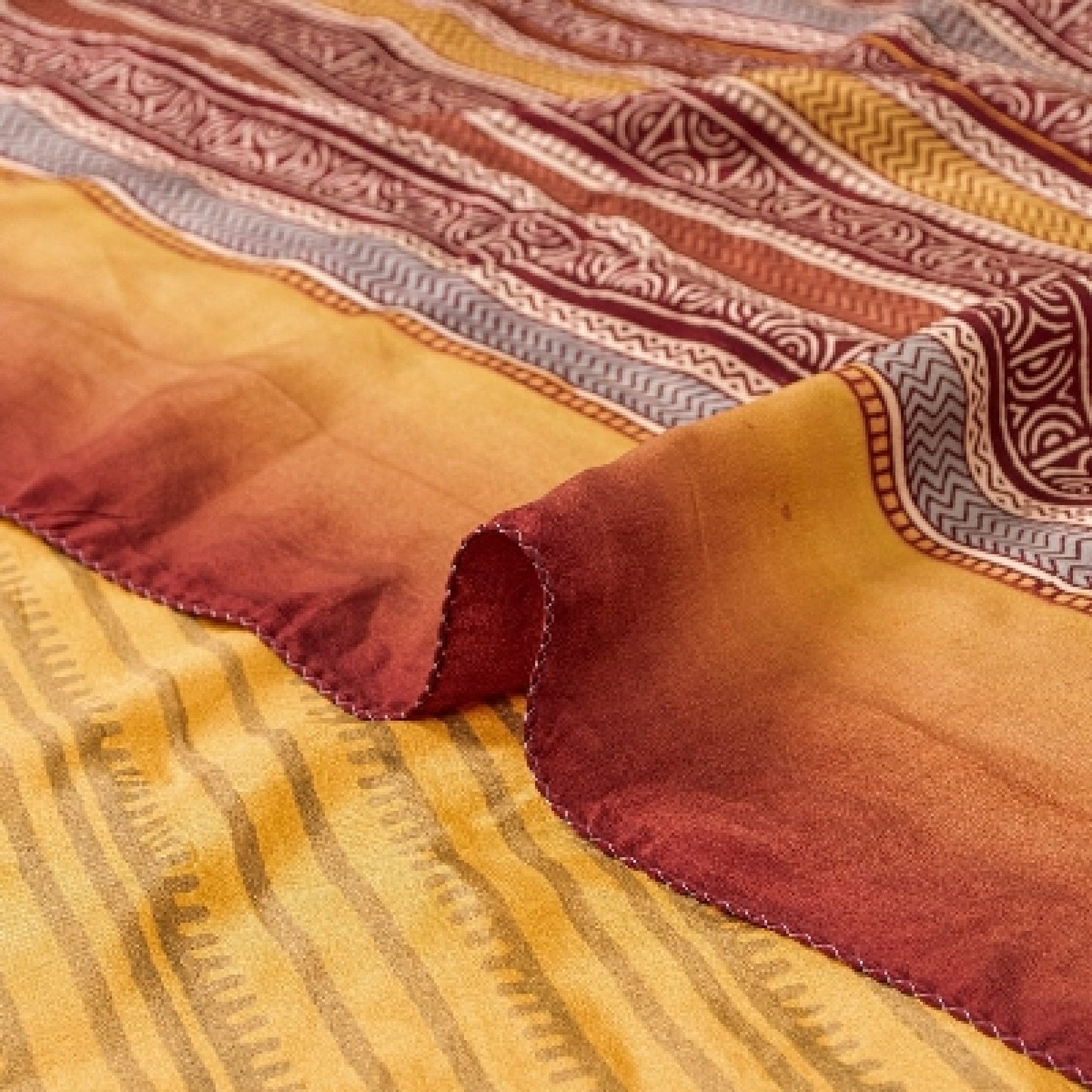 Sanskriti Vintage Mustard Sarees 100% Pure Crepe Silk Printed Sari Craft Sustainable Fabric